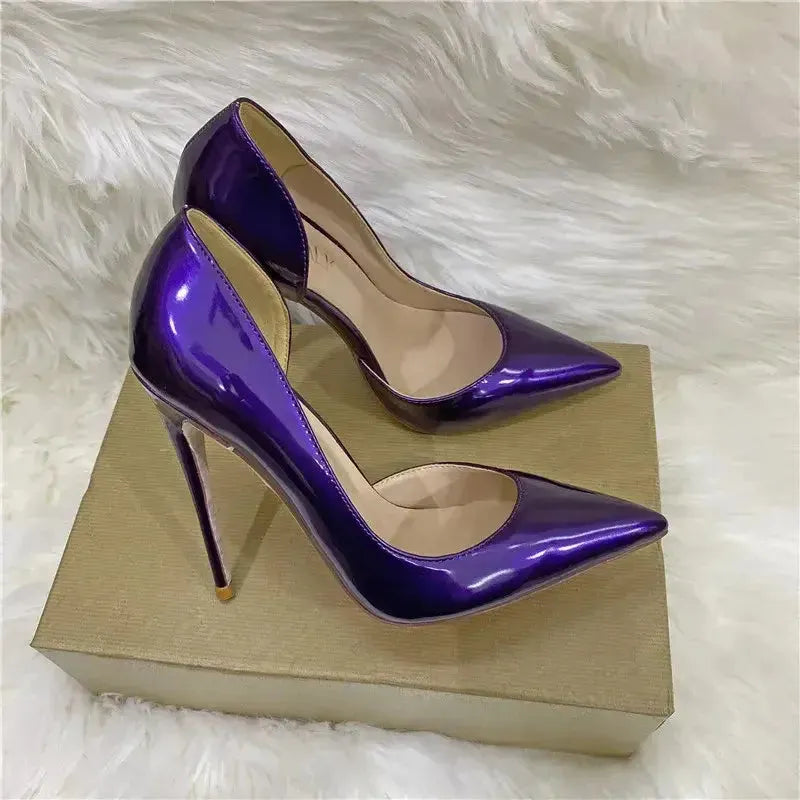 Lacquer Leather Side Air High Heels Stiletto Shoes-12