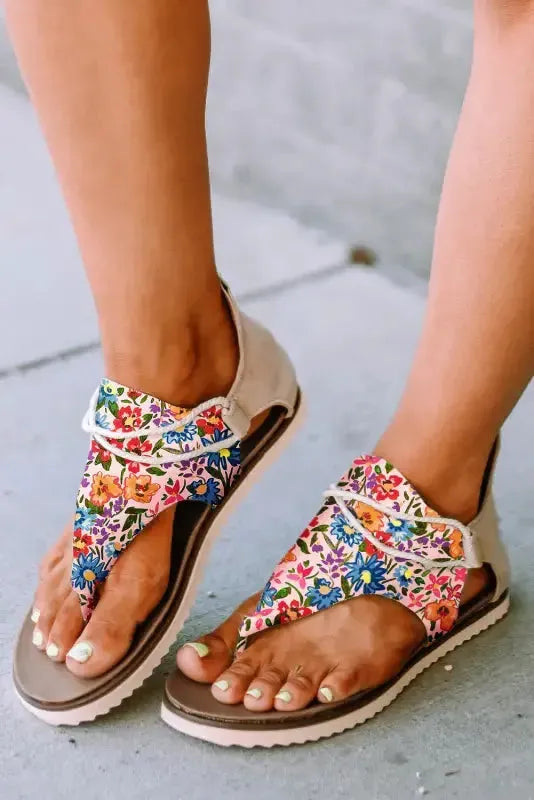 Multicolor Floral Print Zipped Flip Flop Sandals-4