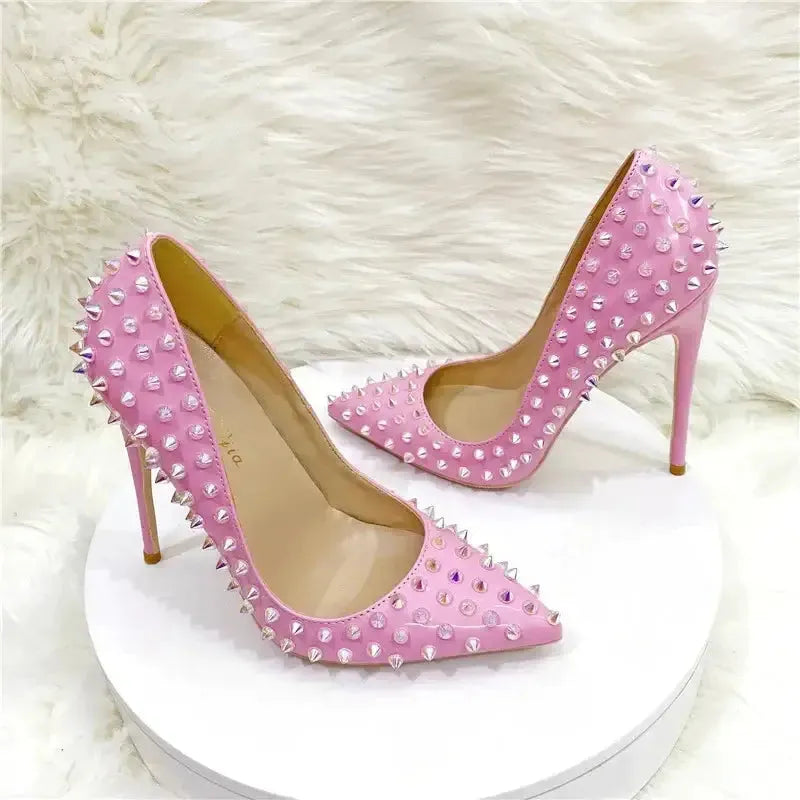Pink Riveted Stiletto High Heels Shoes-1