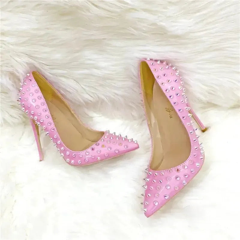 Pink Riveted Stiletto High Heels Shoes-3