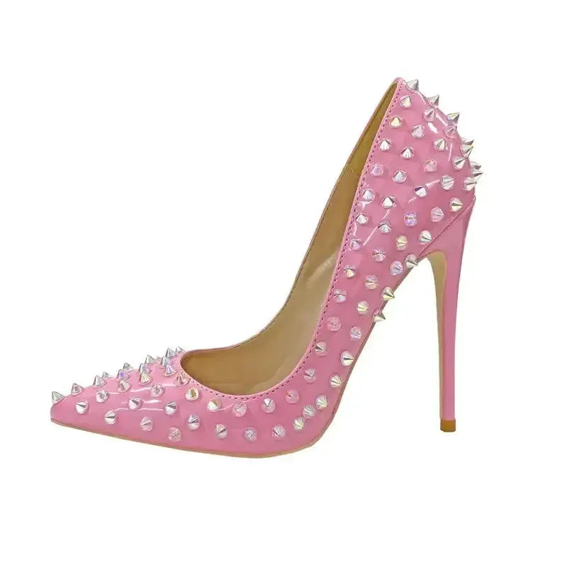 Pink Riveted Stiletto High Heels Shoes-2