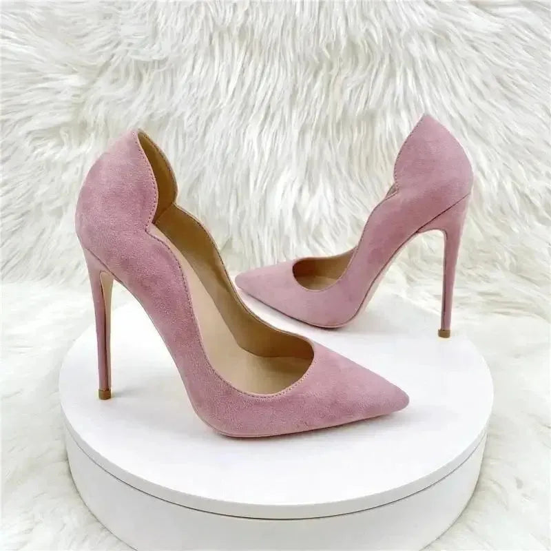 Pink Velvet High Heels Stiletto Shoes-3