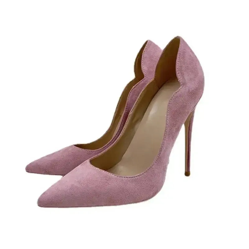 Pink Velvet High Heels Stiletto Shoes-2