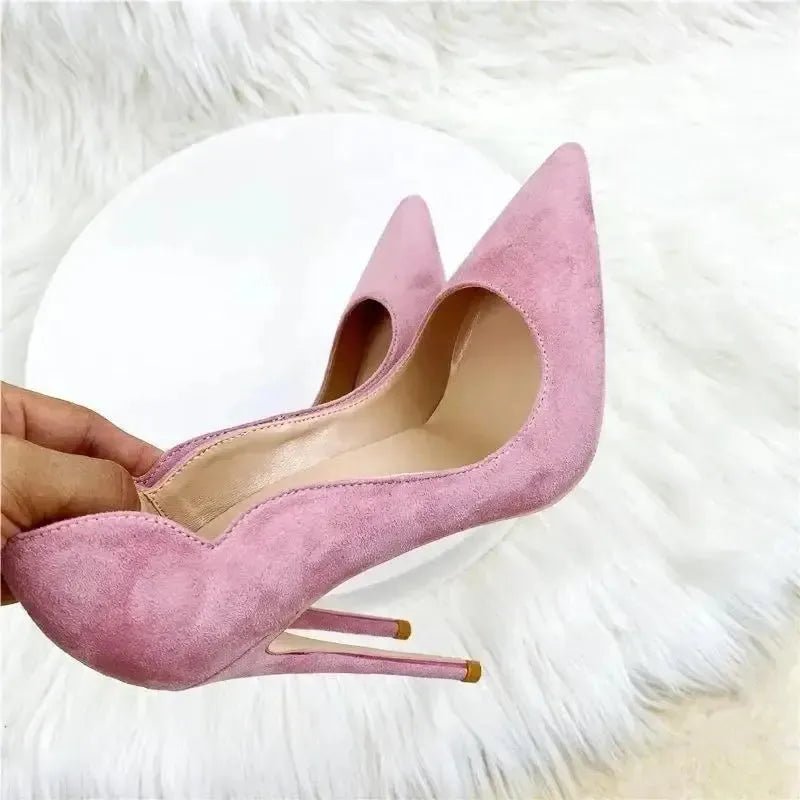 Pink Velvet High Heels Stiletto Shoes-4