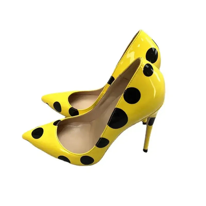 Polka Dots Yellow Stiletto High Heel Shoes-0