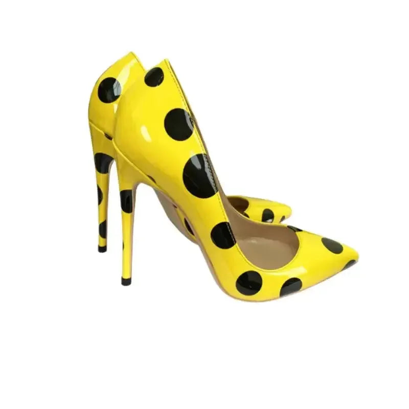 Polka Dots Yellow Stiletto High Heel Shoes-2