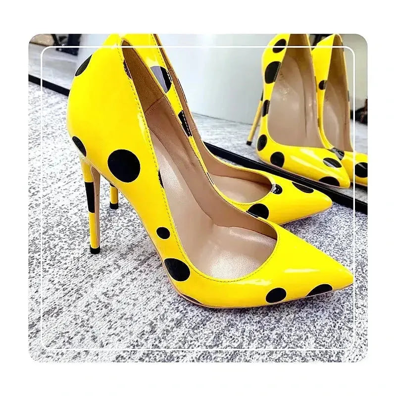 Polka Dots Yellow Stiletto High Heel Shoes-3
