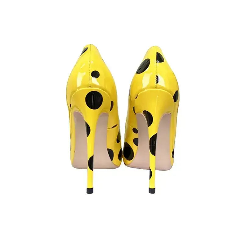 Polka Dots Yellow Stiletto High Heel Shoes-7