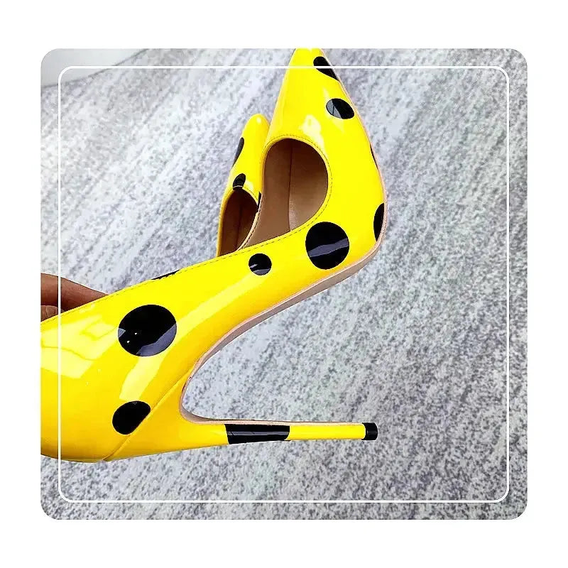 Polka Dots Yellow Stiletto High Heel Shoes-4