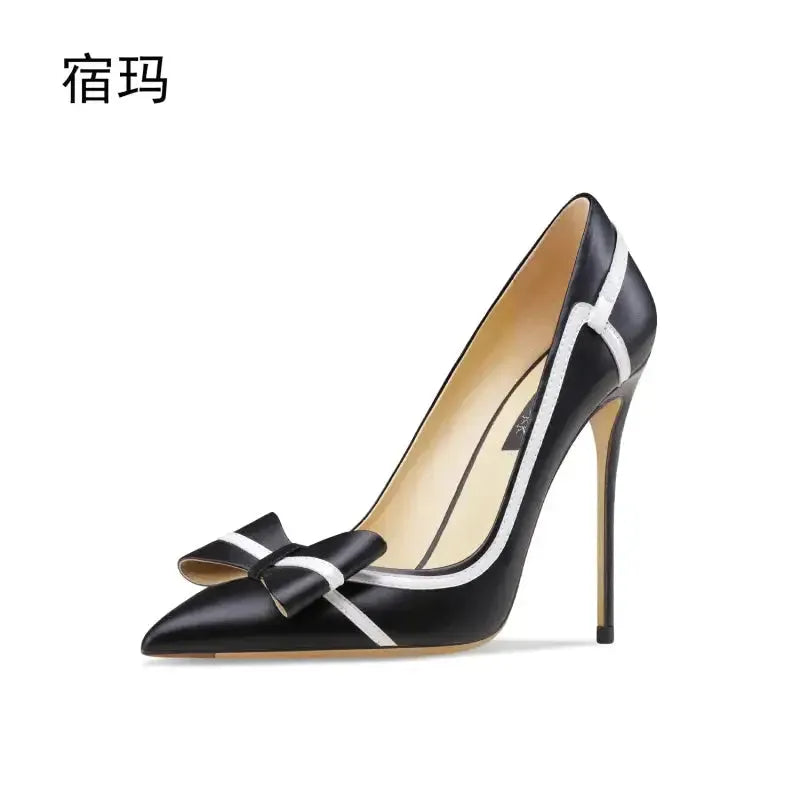 Real Leather Butterfly-knot High Heels Stiletto Pumps-3