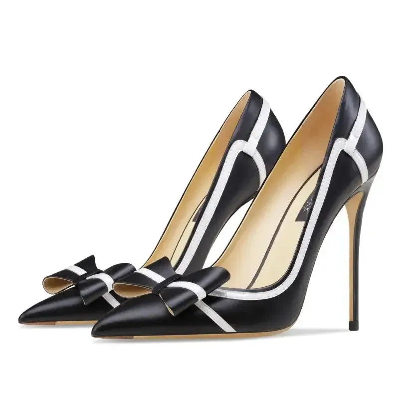Real Leather Butterfly-knot High Heels Stiletto Pumps-0