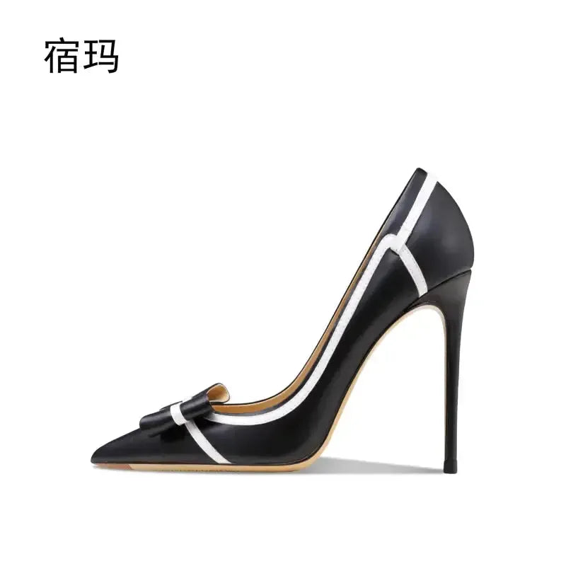 Real Leather Butterfly-knot High Heels Stiletto Pumps-4