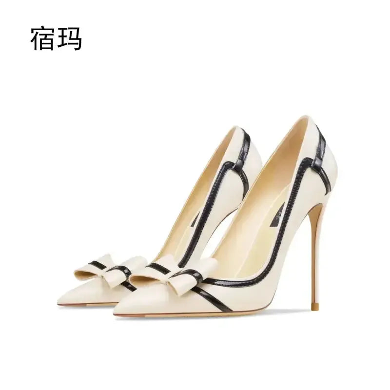 Real Leather Butterfly-knot High Heels Stiletto Pumps-2