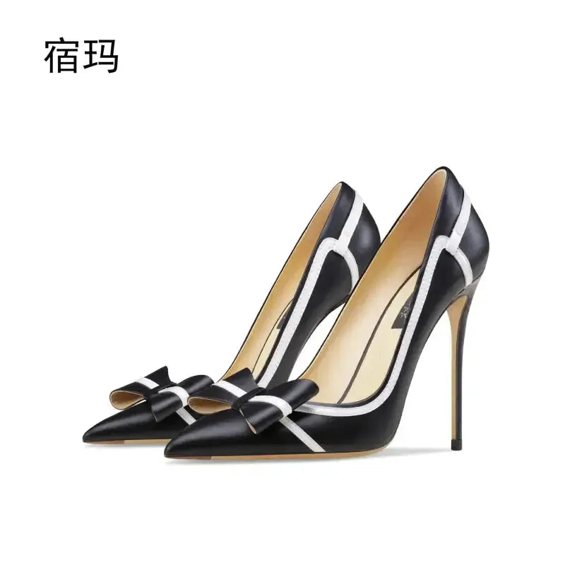 Real Leather Butterfly-knot High Heels Stiletto Pumps-1