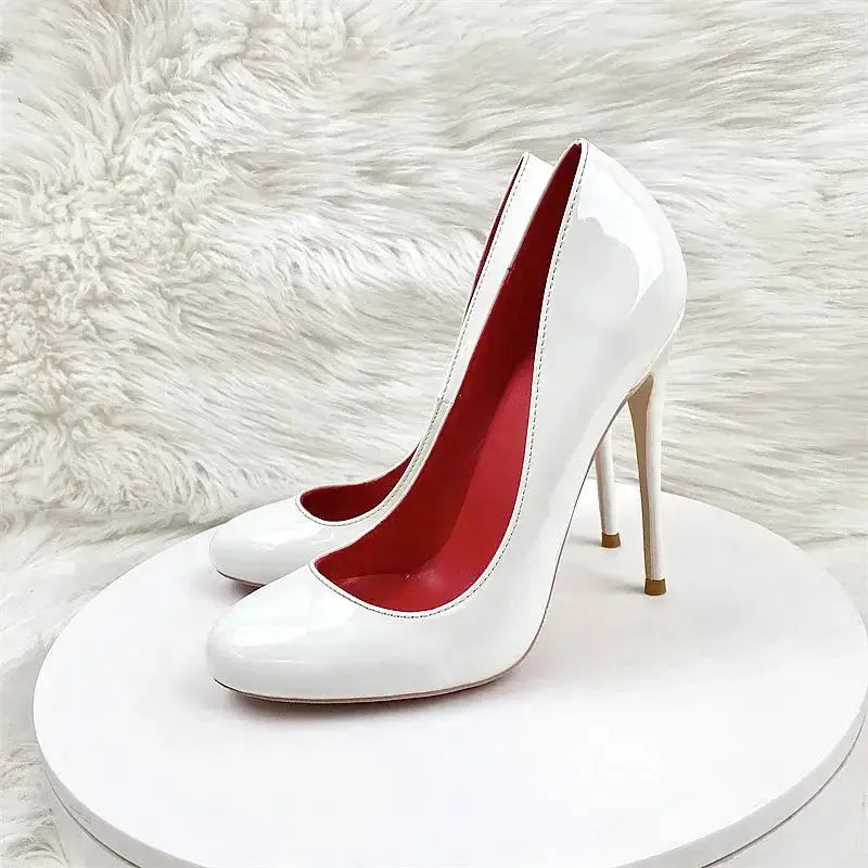Round Head Lacquer Leather High Heels Shoes-1