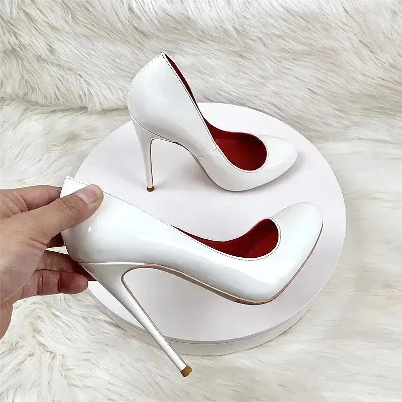 Round Head Lacquer Leather High Heels Shoes-6