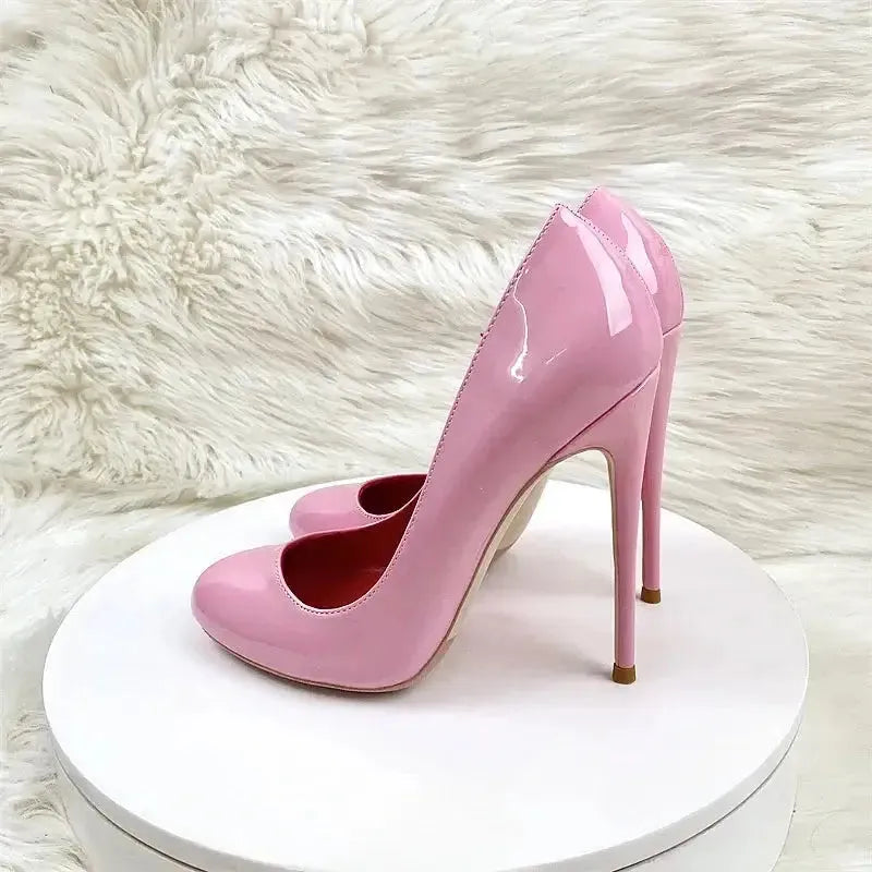 Round Head Lacquer Leather High Heels Shoes-2