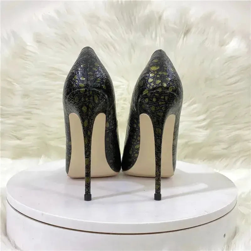 Vintage Snake Skin Pattern High Heels Stiletto Shoes-5