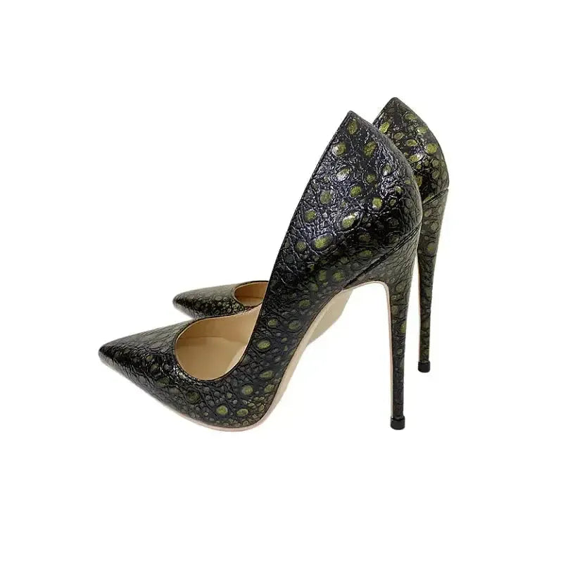 Vintage Snake Skin Pattern High Heels Stiletto Shoes-4