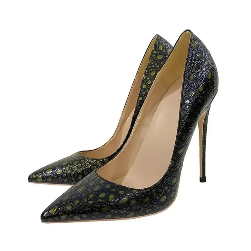 Vintage Snake Skin Pattern High Heels Stiletto Shoes-2