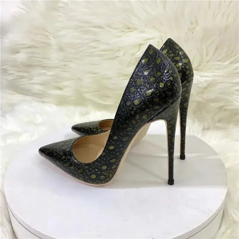 Vintage Snake Skin Pattern High Heels Stiletto Shoes-3