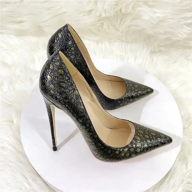 Vintage Snake Skin Pattern High Heels Stiletto Shoes-0